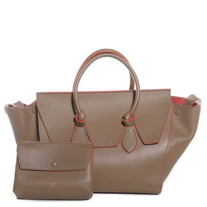 Celine Natural Calfskin Large Tie Knot Tote Dark Beige w Orange Trim 5 of 9