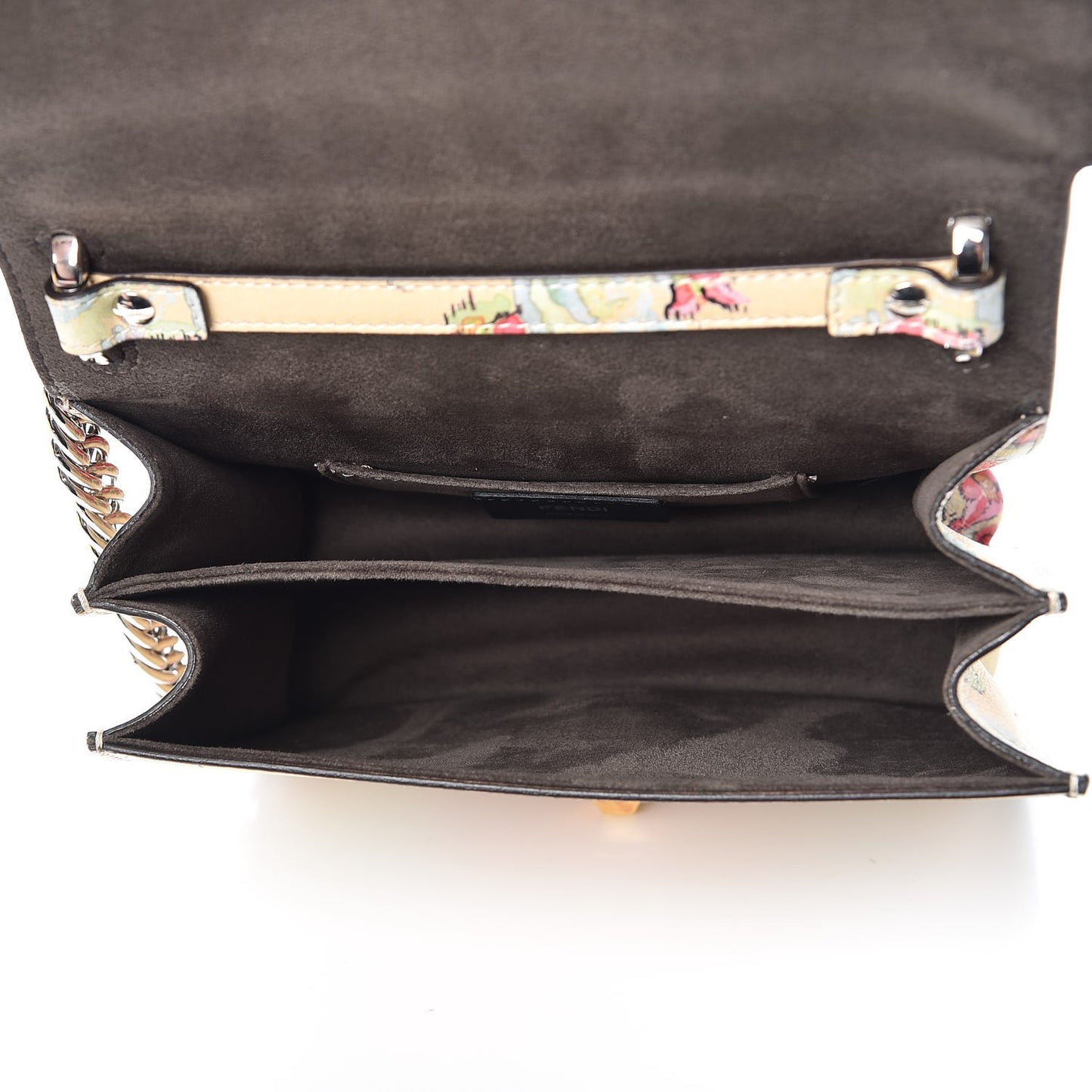 Vitello Marie Antoinette Print Scalloped Mix Studded Small Kan I Shoulder Bag Panna Multicolor