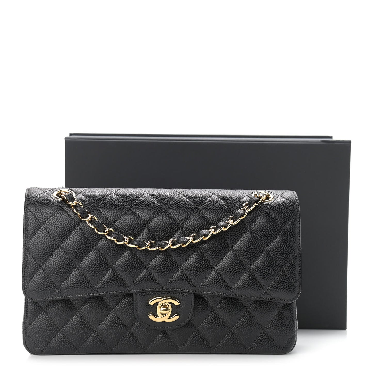 Caviar Quilted Medium Double Flap Black