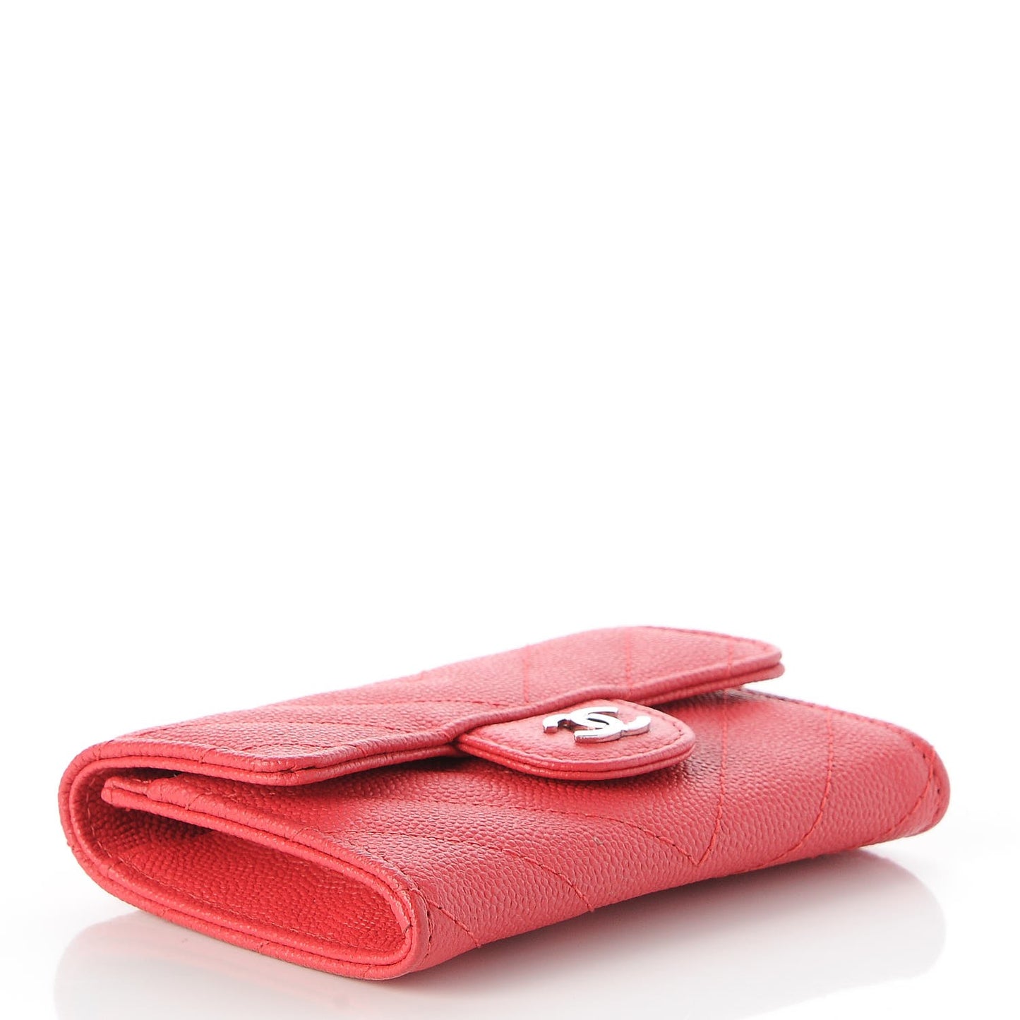 Caviar Chevron Quilted Card Holder Wallet Light Red