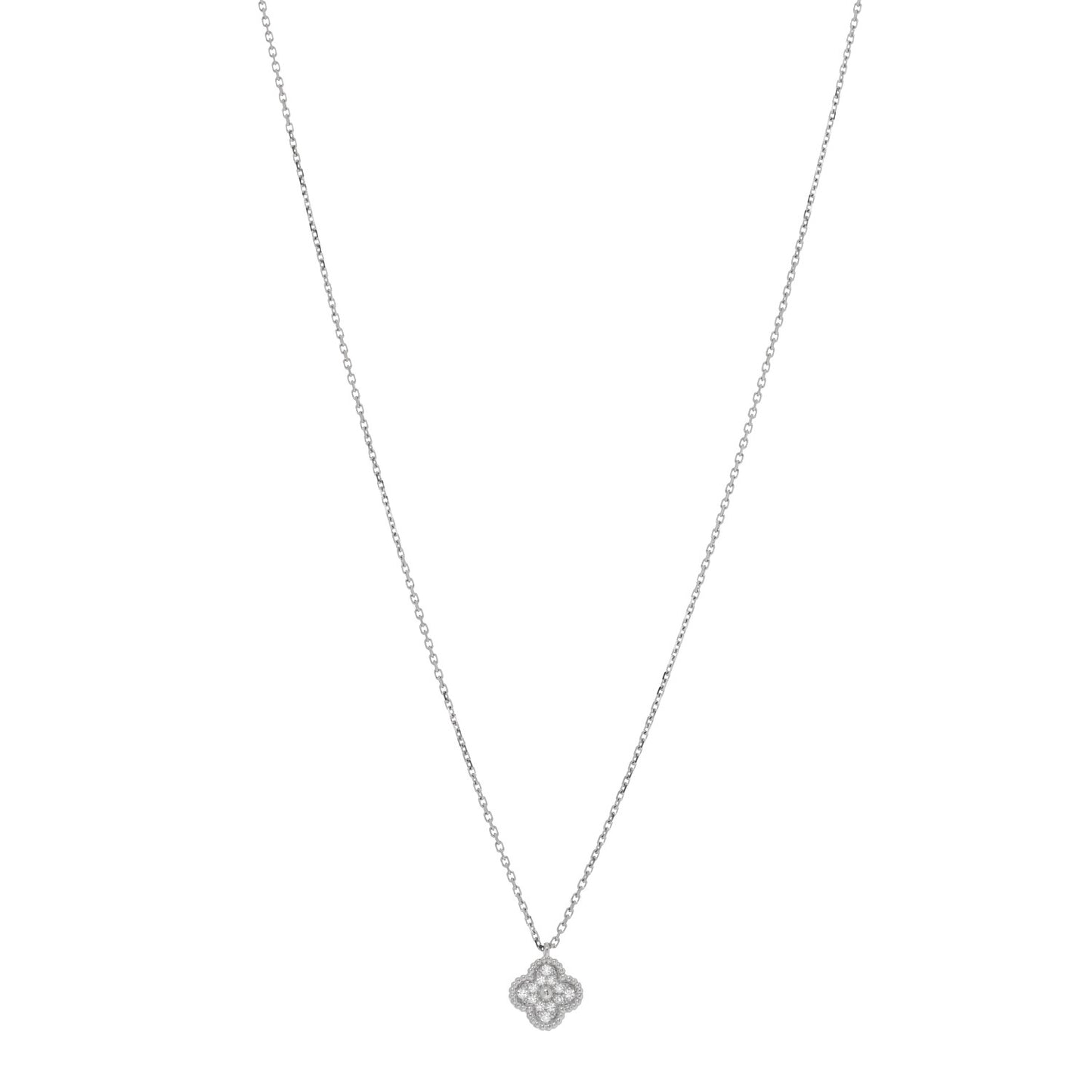 18K White Gold Diamond Sweet Alhambra Pendant Necklace