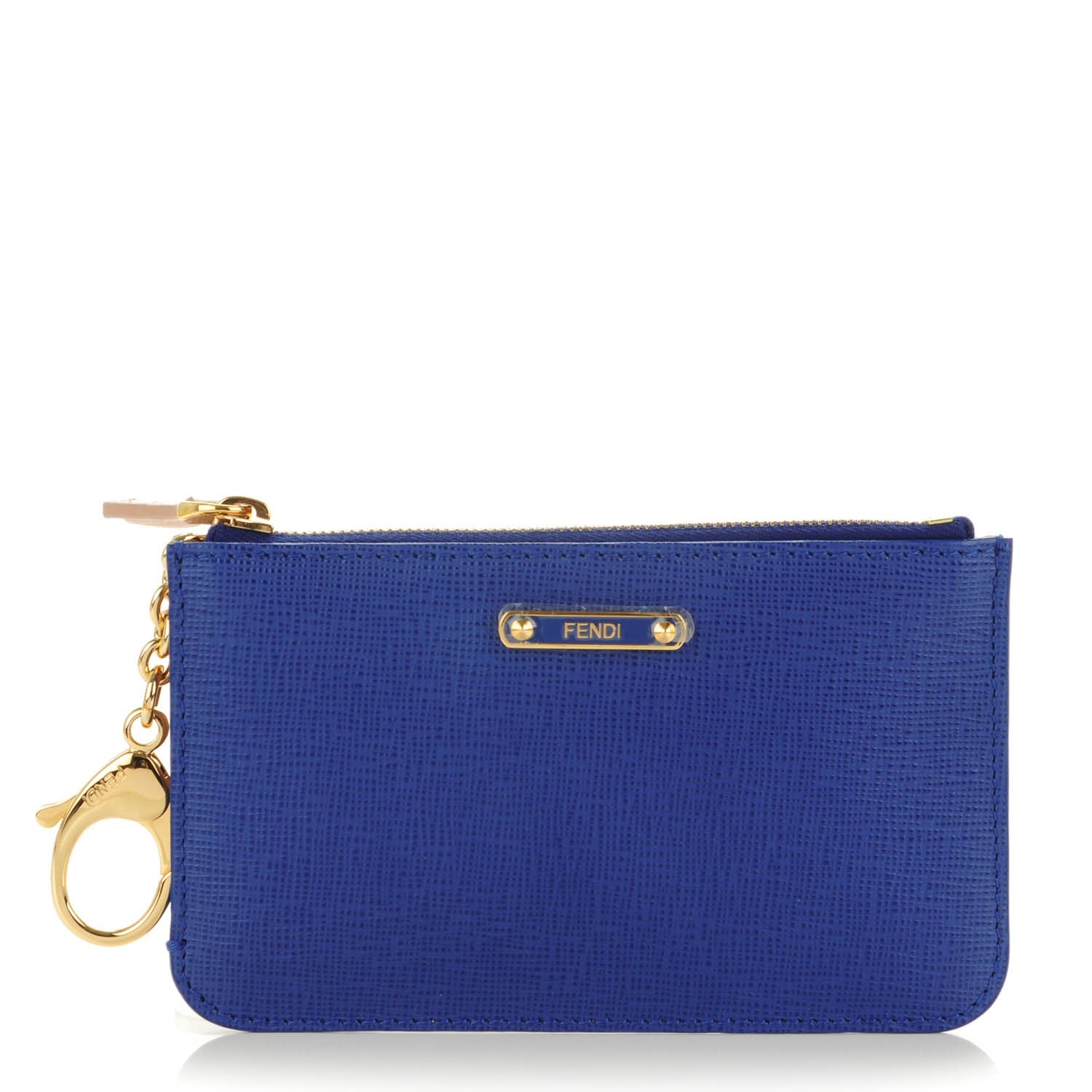 Fendi Vitello Elite Bi-Color Coin Pouch Key Case Blue Neon Plaster 1 of 7