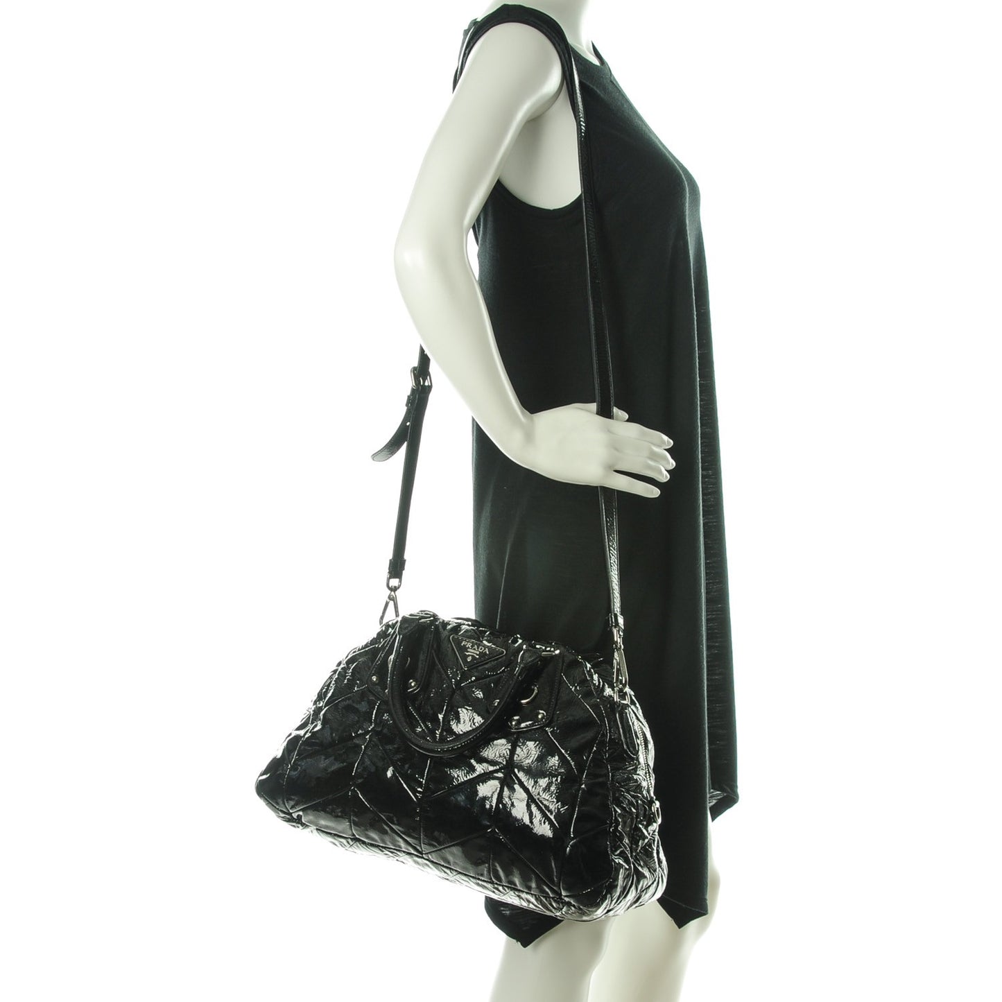 Vernice Chevron Dome Satchel Black
