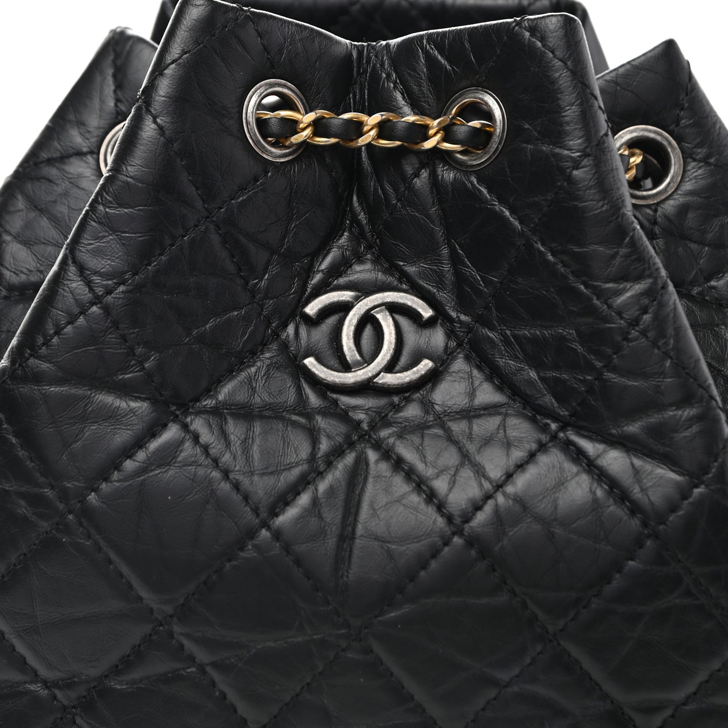 Aged Calfskin Quilted Gabrielle Backpack Black