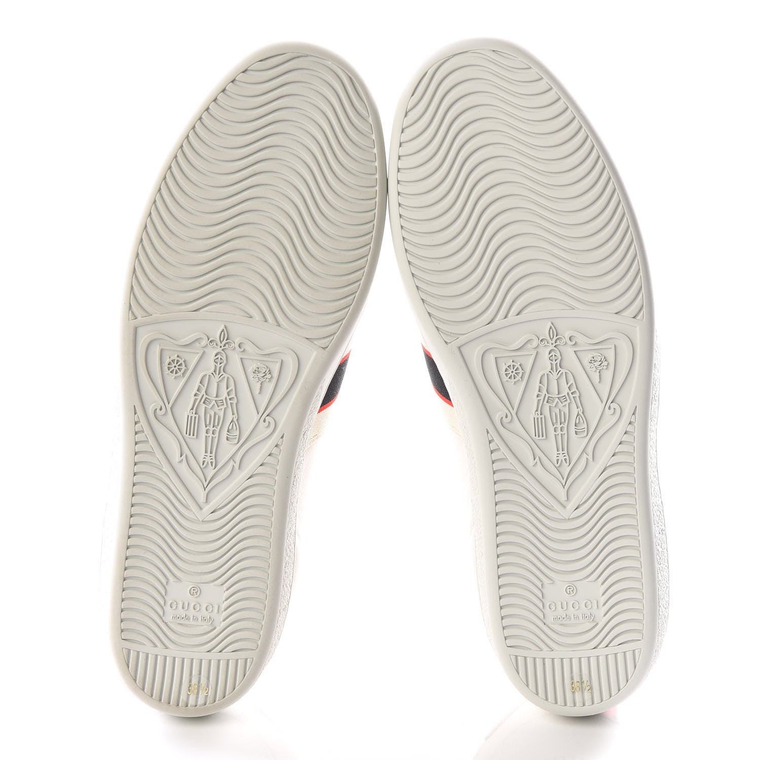 Gucci Calfskin Stripe Womens New Ace Sneakers 38.5 New Mystic White Ecru Red Flame 5 of 9