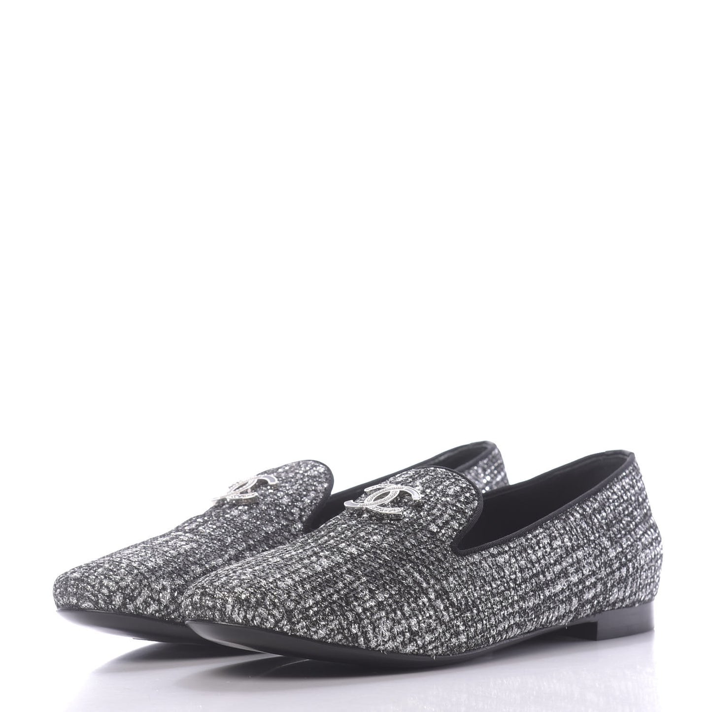 Fantasy Fabric Grosgrain CC Mocassin Loafers 37 White Black