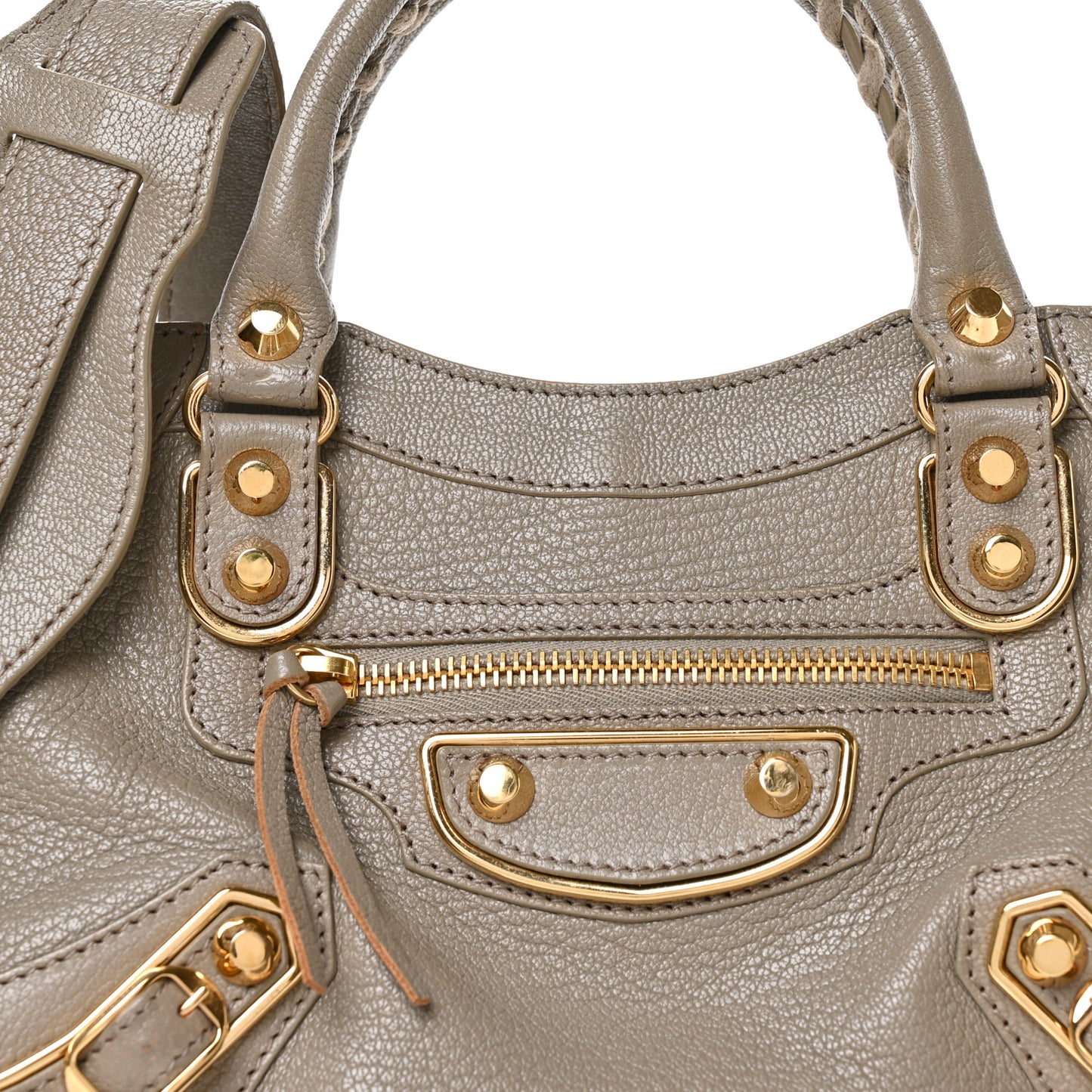Chevre Gold Metallic Edge Hardware Mini City Gris Taupe
