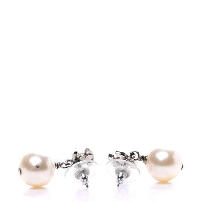 Chanel Crystal Pearl CC Drop Earrings Silver Pearly White 3 of 4
