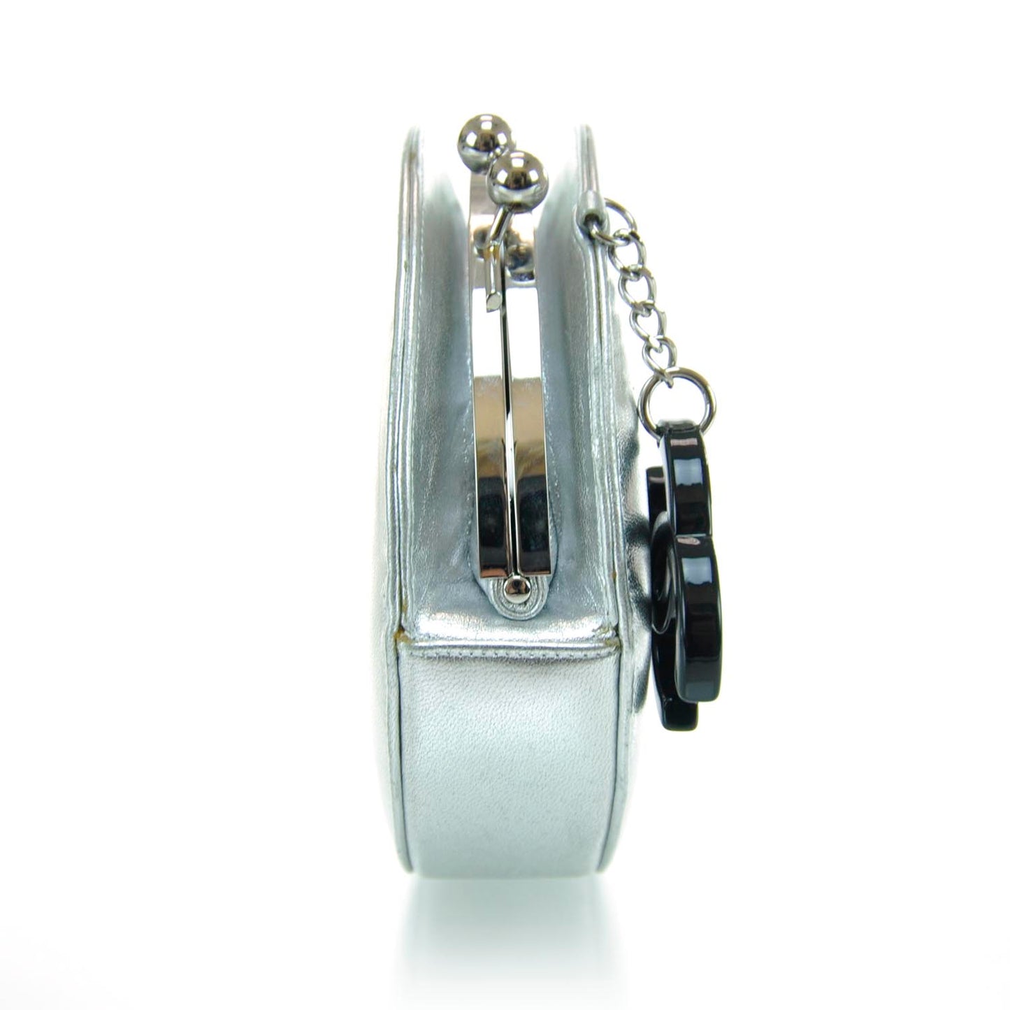 Patent Leather Kiss Lock Clutch Black Silver