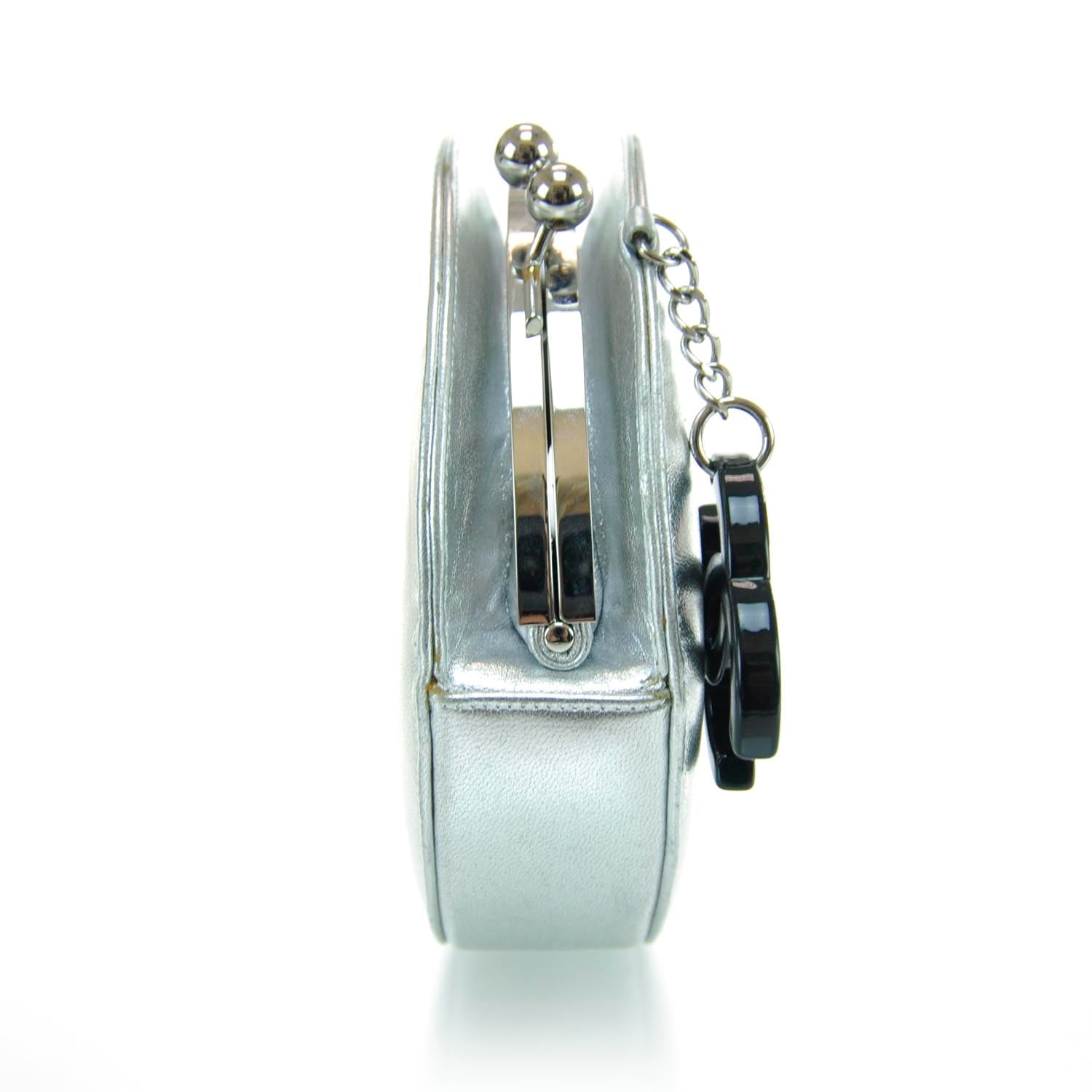 Chanel Patent Leather Kiss Lock Clutch Black Silver 5 of 12
