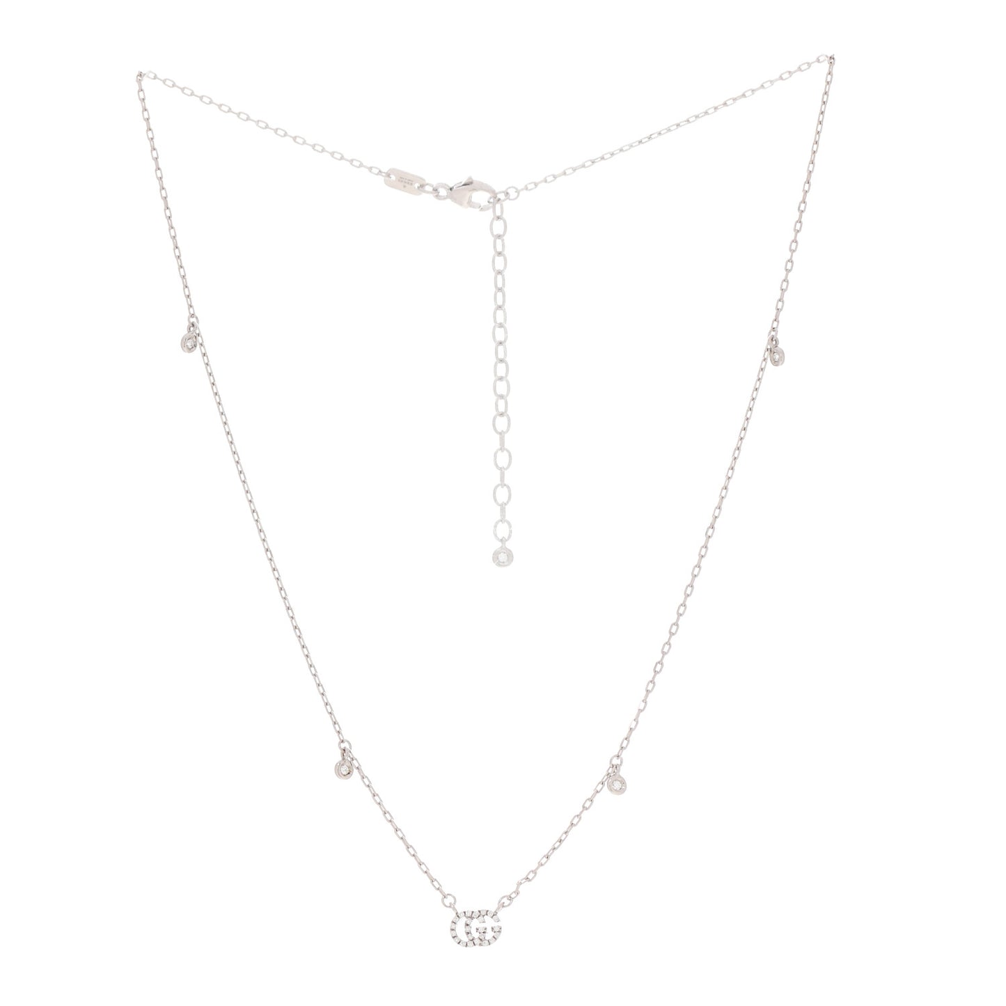 18K White Gold Diamond Running GG Pendant Necklace