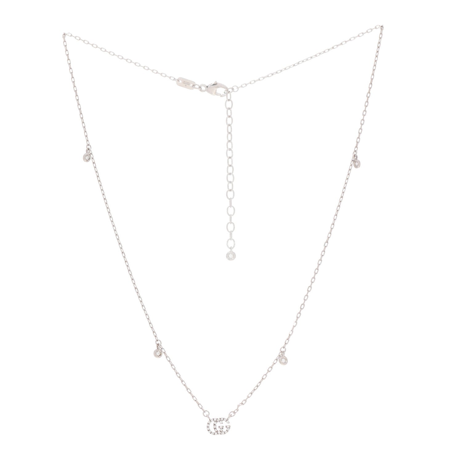 Gucci 18K White Gold Diamond Running GG Pendant Necklace 3 of 5