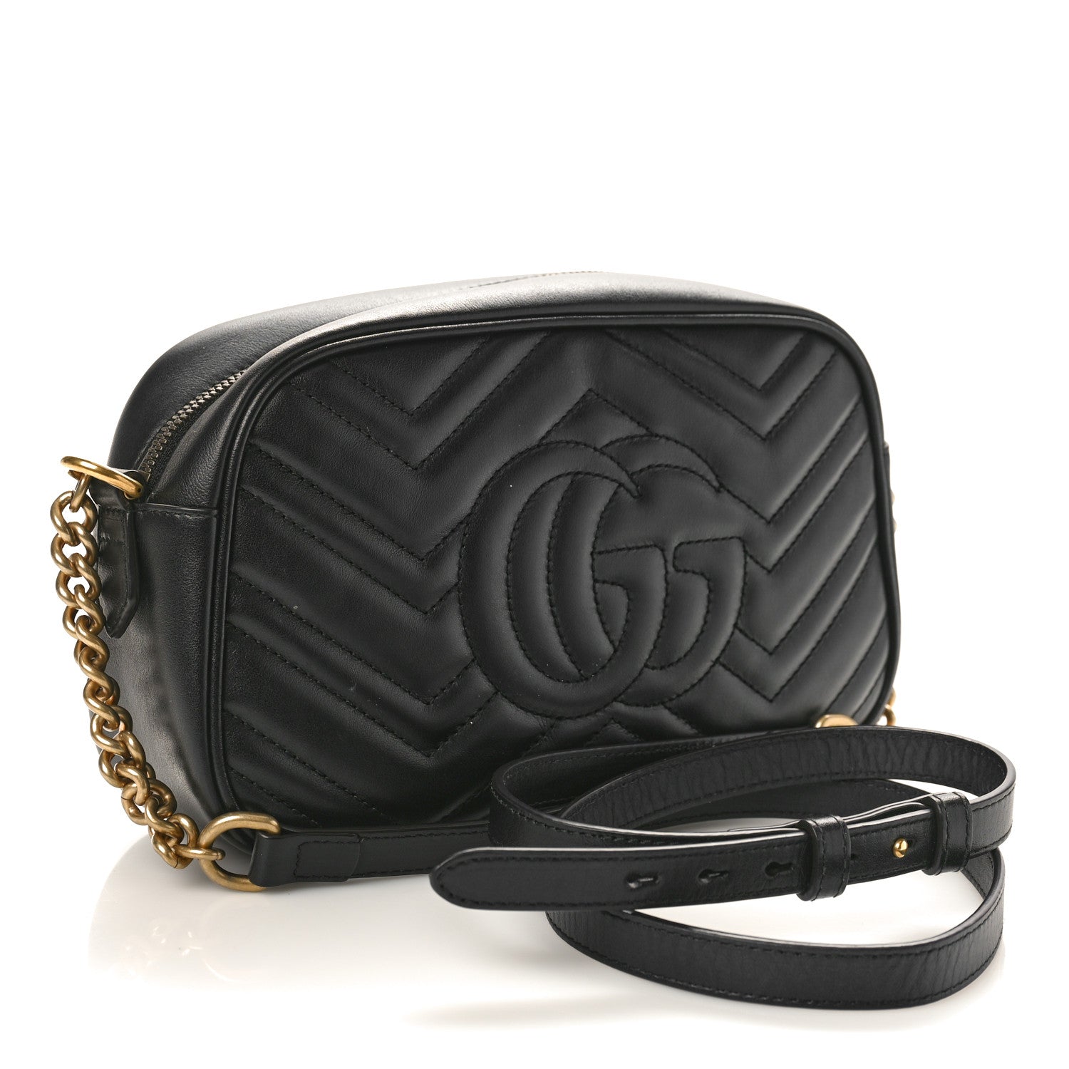Gucci Calfskin Matelasse Small GG Marmont Chain Shoulder Bag Black 2 of 10