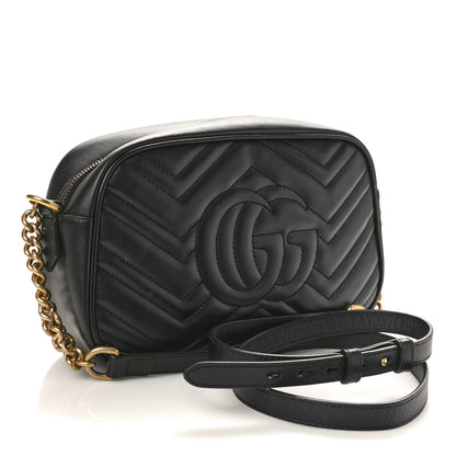 Gucci Calfskin Matelasse Small GG Marmont Chain Shoulder Bag Black 2 of 10