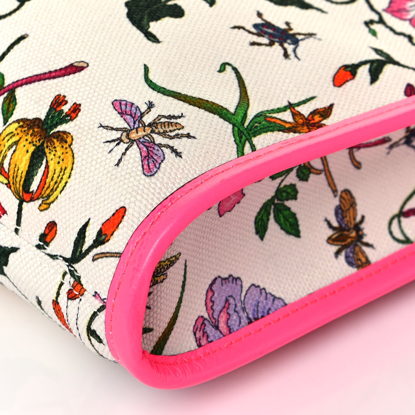 Canvas Flora Large Rajah Chain Tote White Multicolor Fuxia Fluo