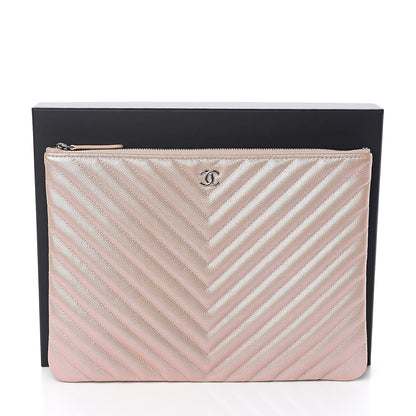 Chanel Iridescent Caviar Chevron Quilted Medium Cosmetic Case Light Gold 7 of 7