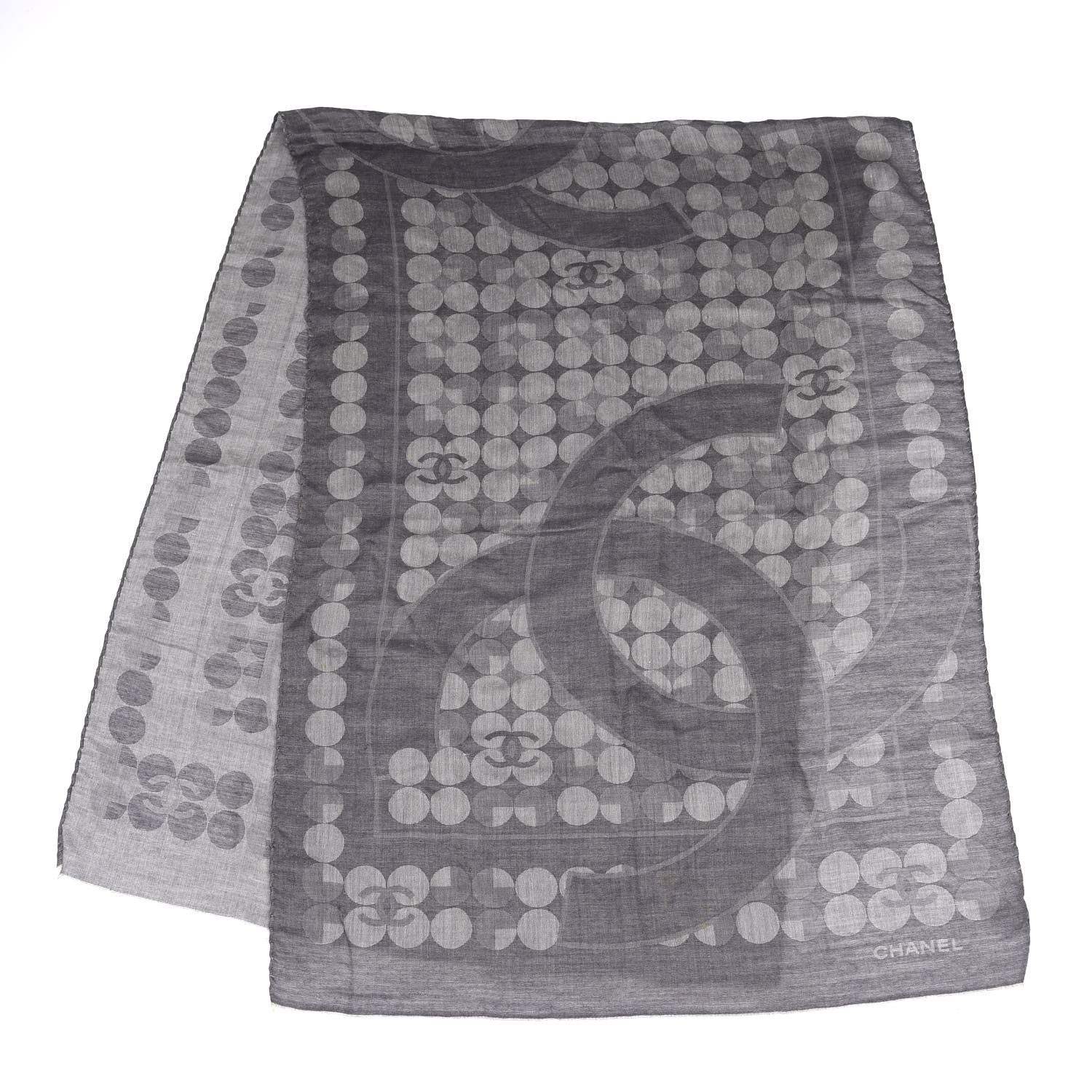 Chanel Cashmere Silk CC Scarf Grey 2 of 4