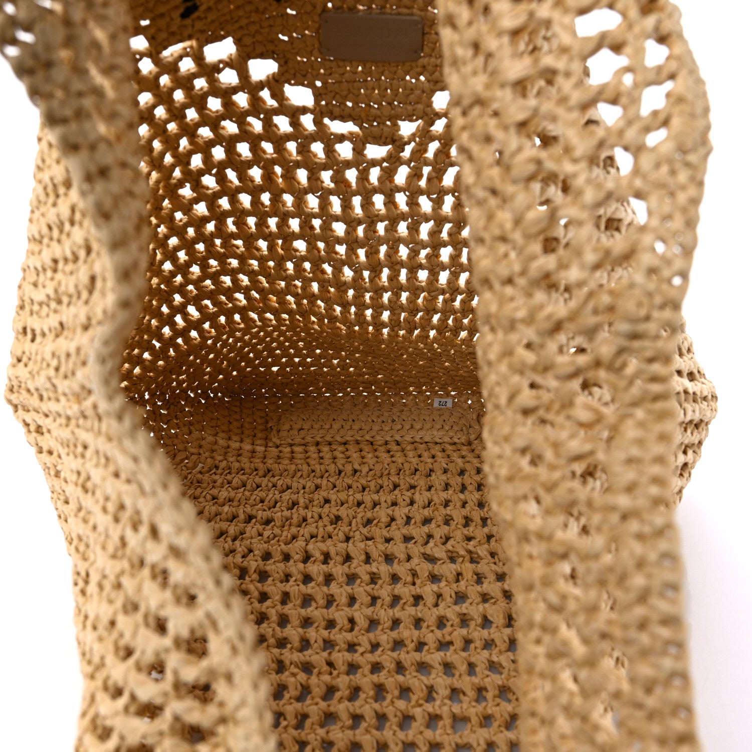 Prada Yarn Raffia Effect Crochet Logo Embroidered Shopping Tote Bag Naturale 5 of 9