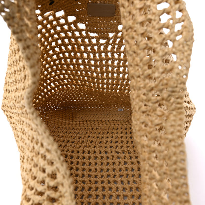 Prada Yarn Raffia Effect Crochet Logo Embroidered Shopping Tote Bag Naturale 5 of 9