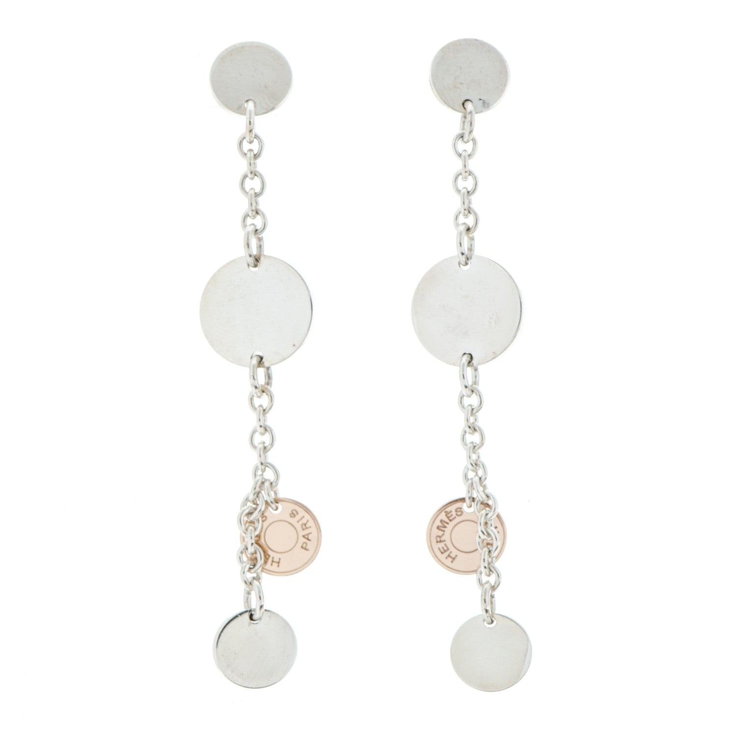 Hermes Sterling Silver 18K Rose Gold Confettis Drop Earrings 1 of 7