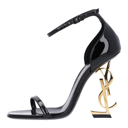 Saint Laurent Patent Calfskin Opyum 110 Sandals 35 Black Gold 1 of 11