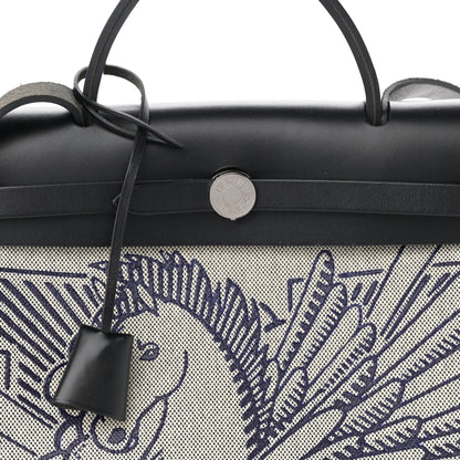Hermes Vache Hunter Toile H Pegase Pop Herbag Zip Retourne 31 PM Bleu Indigo Ecru Black 9 of 12