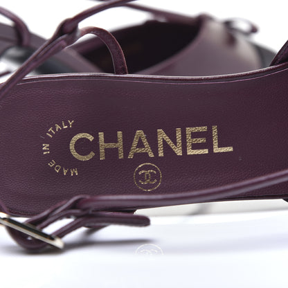 Chanel Lambskin Satin Slingback Cap Toe Bow Pumps 36.5 Burgundy Black 8 of 14