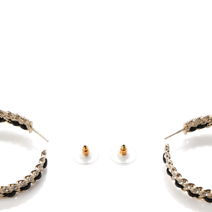 Chanel Crystal Lambskin CC Chain Hoop Earrings Gold Black 3 of 4