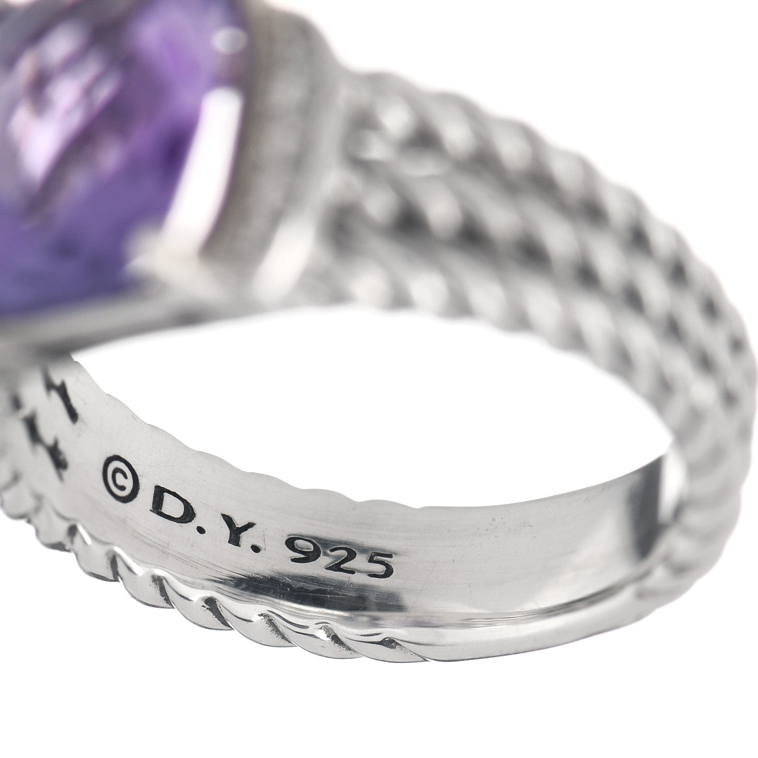 David Yurman Sterling Silver Diamond Amethyst 10mm Petite Wheaton Ring 54 6.75 5 of 5