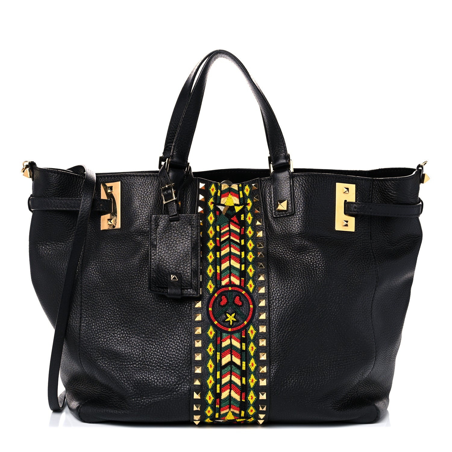 Valentino Garavani Grained Calfskin Jamaica Beaded My Rockstud Tote Black 1 of 15
