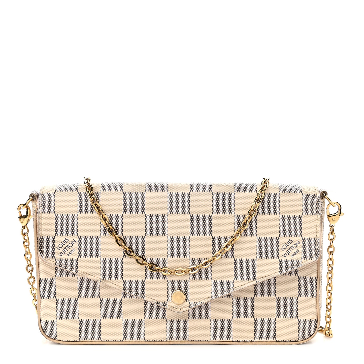 Damier Azur Pochette Felicie Chain Wallet Rose Ballerine