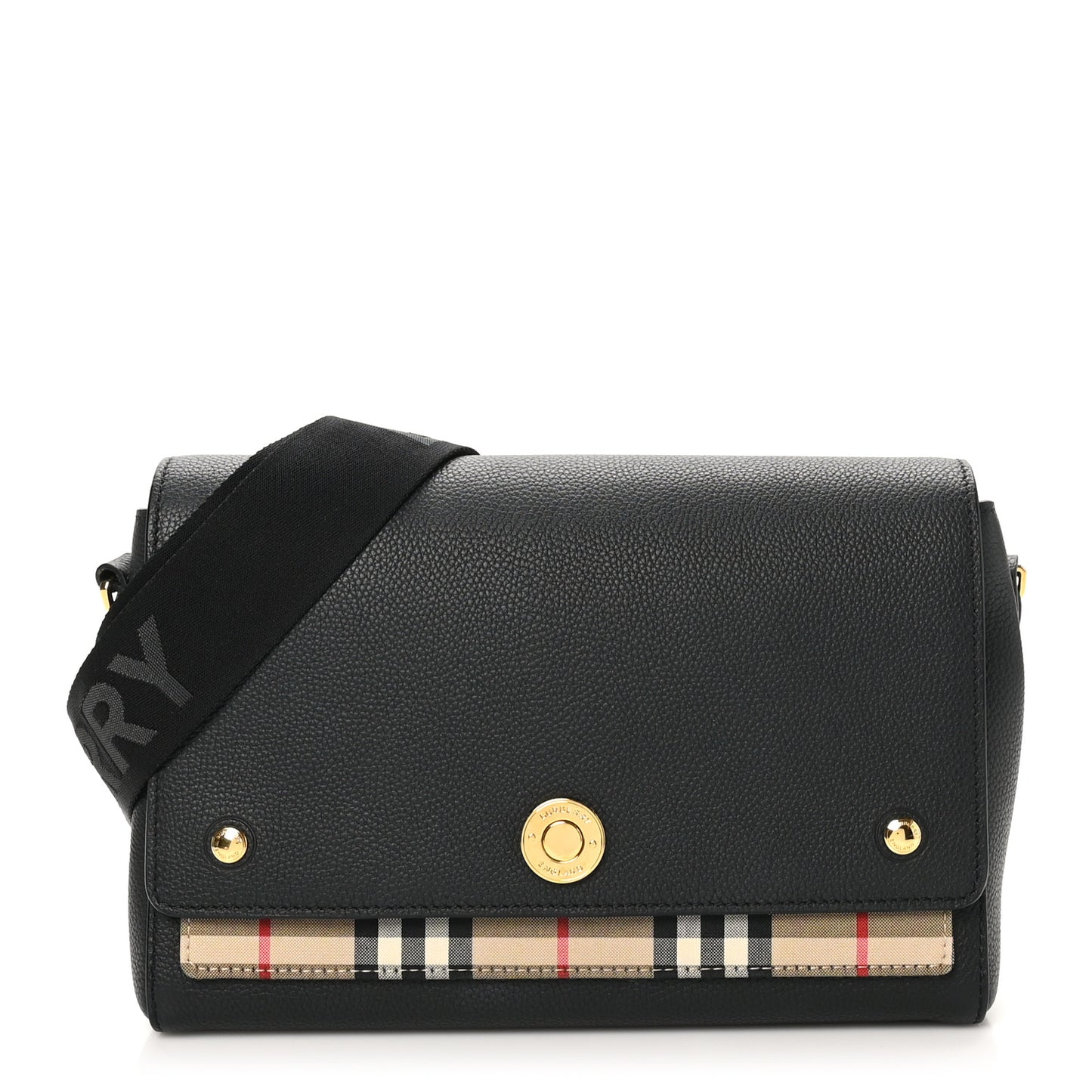 Grainy Calfskin Vintage Check Note Crossbody Bag Black