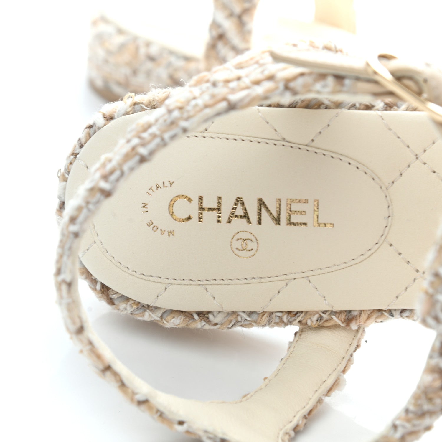 Chanel Tweed Pearl CC Thong Sandals 38.5 Ivory 8 of 10