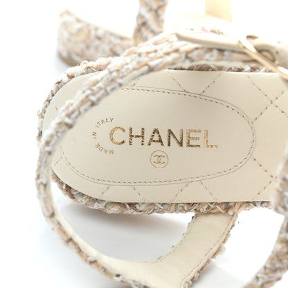 Chanel Tweed Pearl CC Thong Sandals 38.5 Ivory 8 of 10
