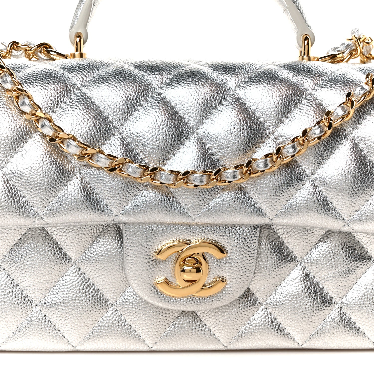 Chanel Metallic Caviar Quilted Top Handle East West Flap Silver 9 of 12