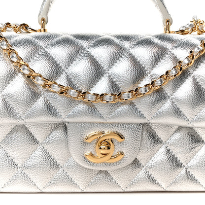 Chanel Metallic Caviar Quilted Top Handle East West Flap Silver 9 of 12