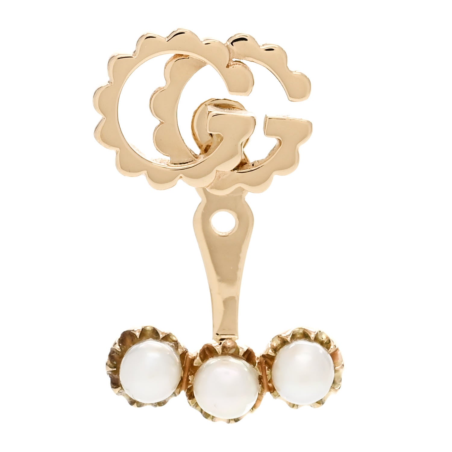Gucci 18K Yellow Gold Pearl Single GG Running Earring 1 of 5