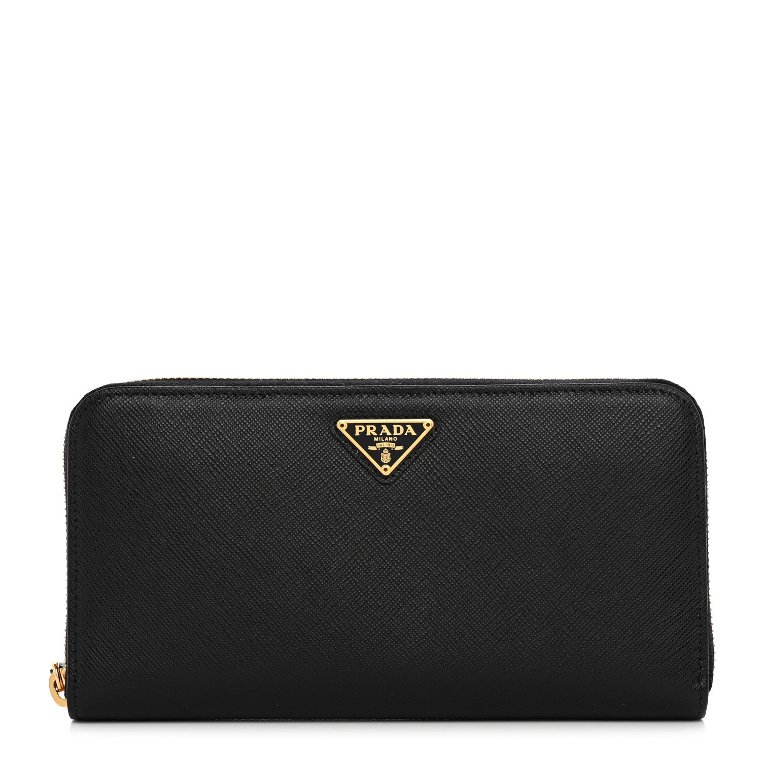 Prada Saffiano Triangle Zip Around Wallet Black 1 of 8