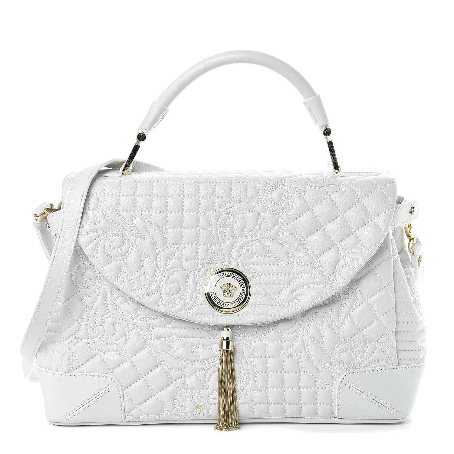 Versace Nappa Barocco Quilted Altea Vanitas Satchel White 1 of 17