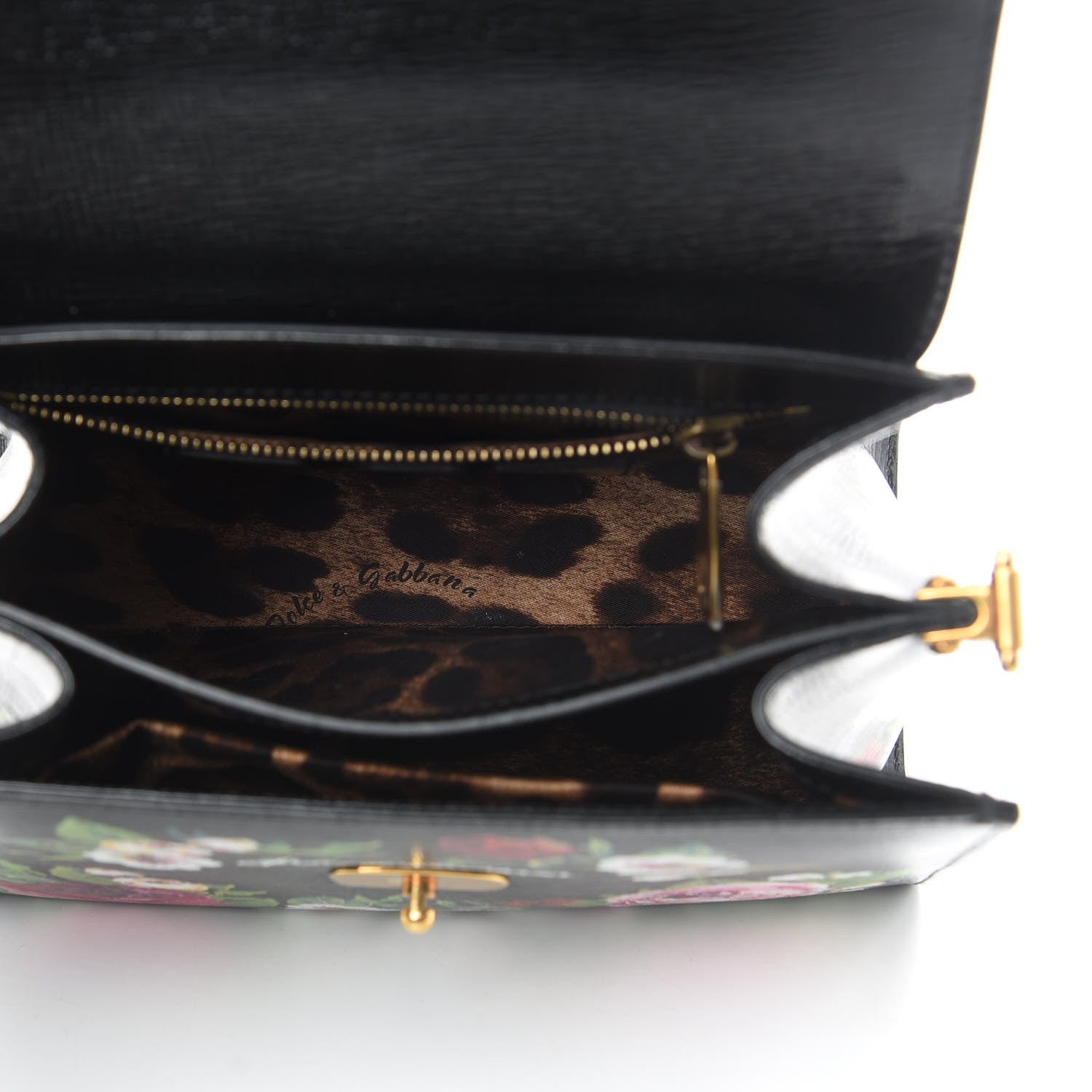 Dolce & Gabbana Grained Calfskin Floral Printed Medium Welcome Satchel Black White 5 of 12