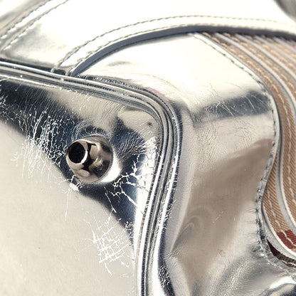 Burberry Metallic Patent House Check Sliced Beaton Tote Silver 13 of 19