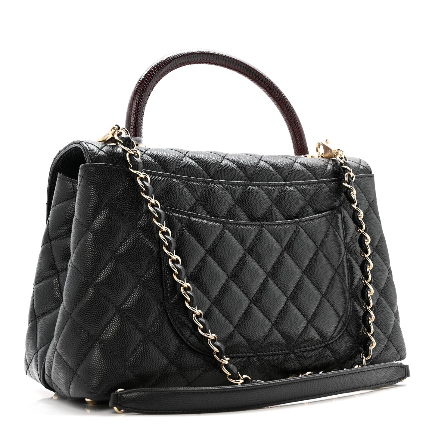 Caviar Lizard Embossed Quilted Small Coco Handle Flap Black