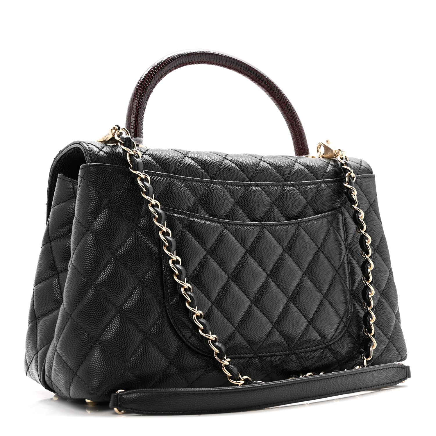 Chanel Caviar Lizard Embossed Quilted Small Coco Handle Flap Black 3 of 13