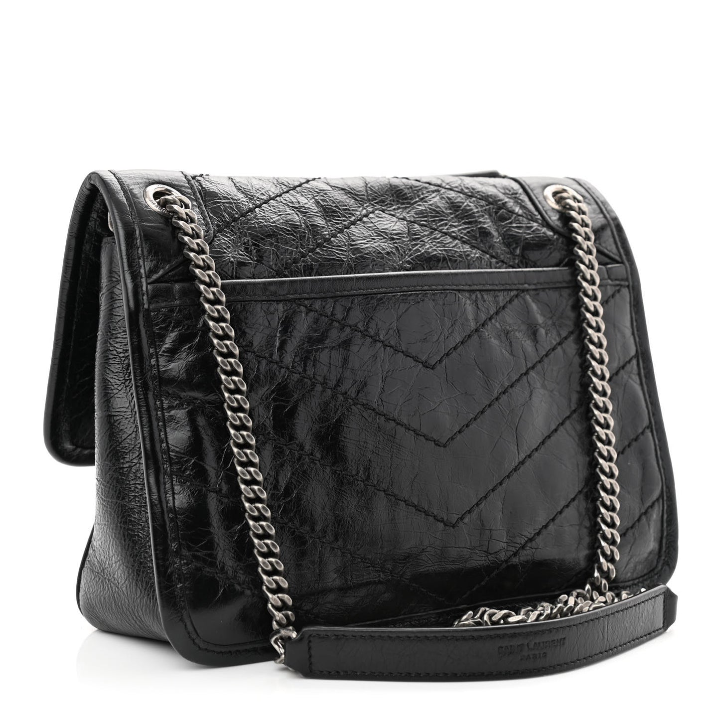 Crinkled Lambskin Matelasse Monogram Baby Niki Chain Satchel Black