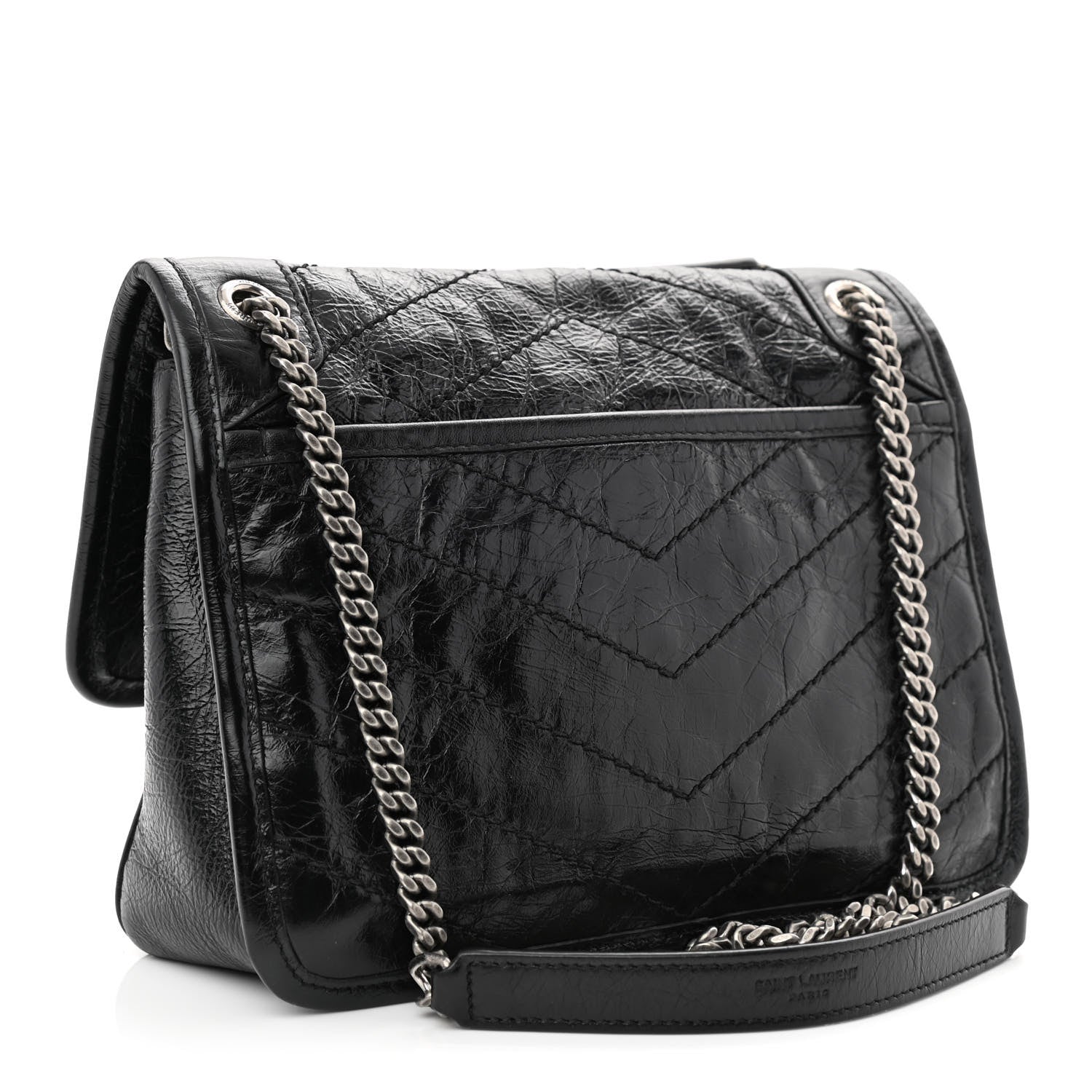 Saint Laurent Crinkled Lambskin Matelasse Monogram Baby Niki Chain Satchel Black 3 of 12