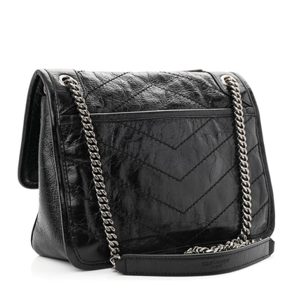 Saint Laurent Crinkled Lambskin Matelasse Monogram Baby Niki Chain Satchel Black 3 of 12