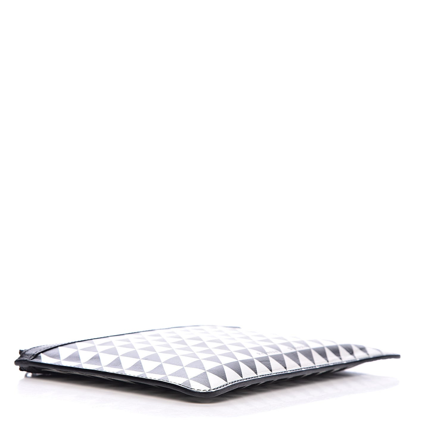 Calfskin Triangle Print Zip Pouch Black White