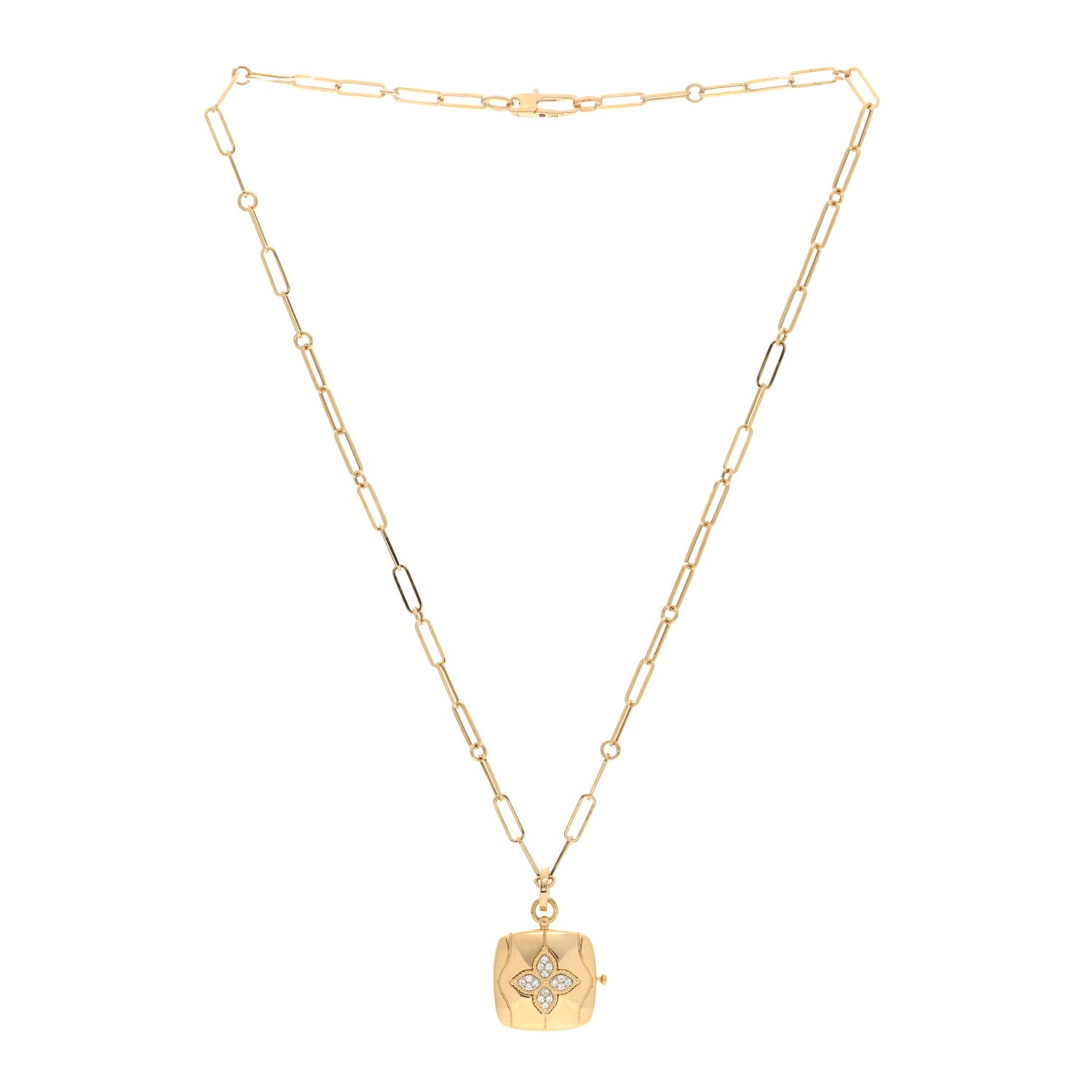 Roberto Coin 18K Yellow Gold Diamond Princess Flower Locket Pendant Necklace 2 of 5