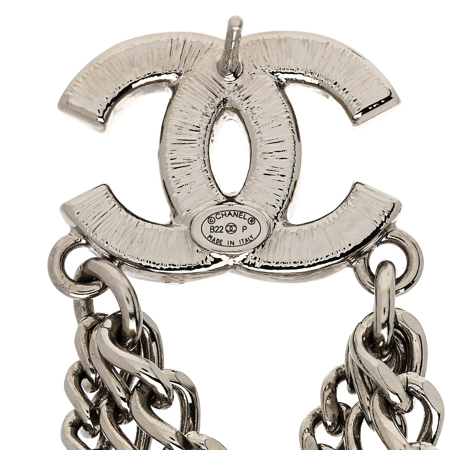 Chanel Crystal Baguette CC Chain Drop Earrings Silver 4 of 5