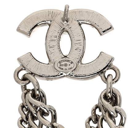Chanel Crystal Baguette CC Chain Drop Earrings Silver 4 of 5